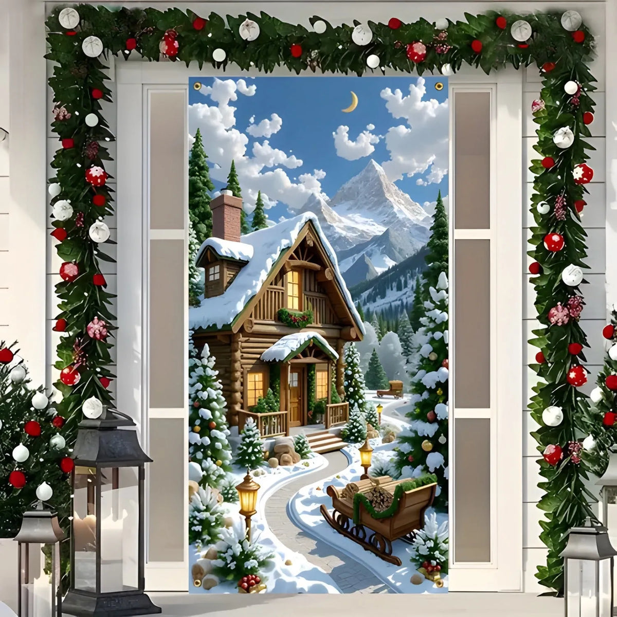 🔥 Santa Christmas Door Cover with Elastic Edges | Reusable Holiday Decor