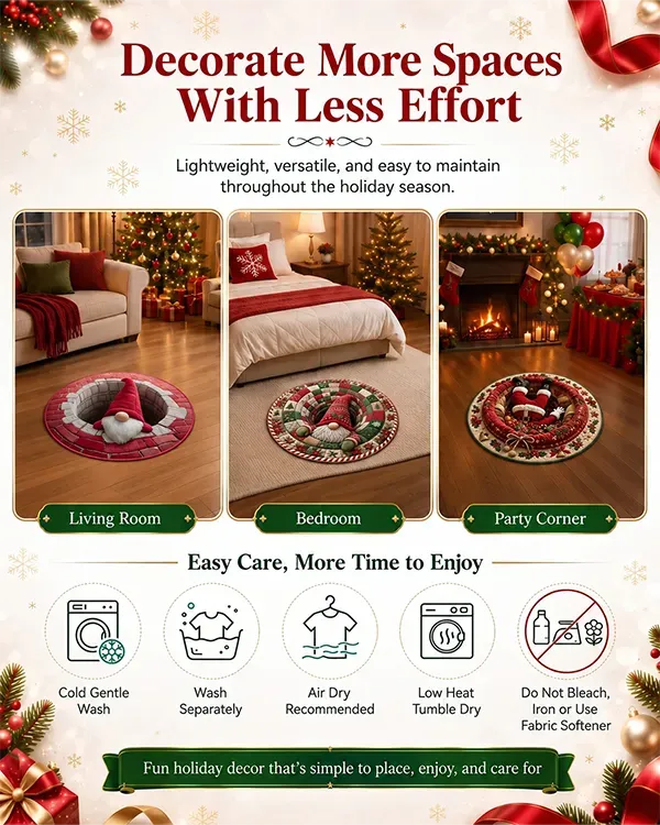 🎄 Christmas Gnome Optical Illusion Round Rug | Fun Festive Home Decor Must‐Have⭐🏠🎁