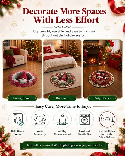 🎄 Christmas Gnome Optical Illusion Round Rug | Fun Festive Home Decor Must‐Have⭐🏠🎁