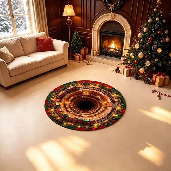 🎄 Christmas Gnome Optical Illusion Round Rug | Fun Festive Home Decor Must‐Have⭐🏠🎁