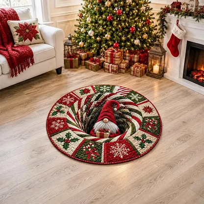 🎄 Christmas Gnome Optical Illusion Round Rug | Fun Festive Home Decor Must‐Have⭐🏠🎁