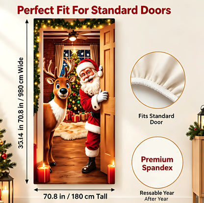 🔥 Santa Christmas Door Cover with Elastic Edges | Reusable Holiday Decor