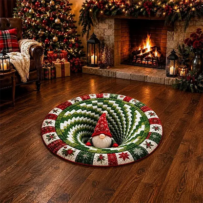 🎄 Christmas Gnome Optical Illusion Round Rug | Fun Festive Home Decor Must‐Have⭐🏠🎁