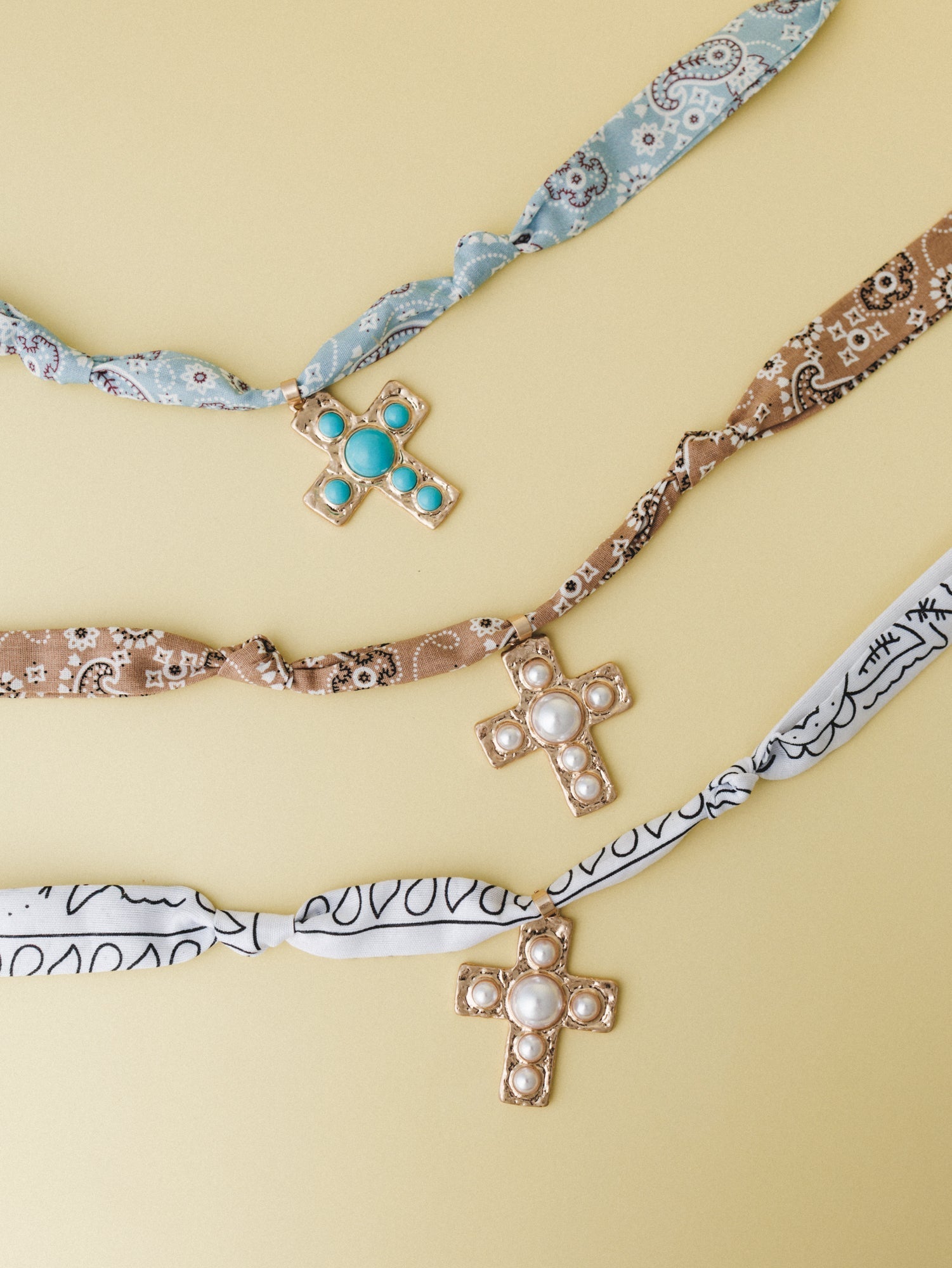 Cross Bandana Necklace - White