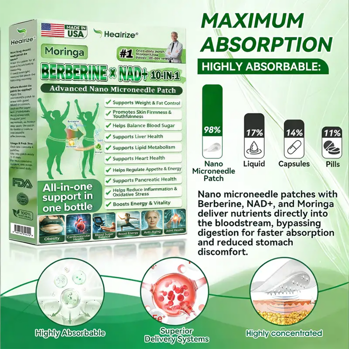🇺🇸 𝐎𝐟𝐟𝐢𝐜𝐢𝐚𝐥 𝐔𝐒 𝐒𝐭𝐨𝐫𝐞🧑‍⚕️ | 🩺 𝐇𝐞𝐚𝐥𝐫𝐢𝐳𝐞® Moringa · Berberine × NAD+ 𝟏𝟎-𝐢𝐧-𝟏 𝐀𝐝𝐯𝐚𝐧𝐜𝐞𝐝 𝐍𝐚𝐧𝐨 𝐌𝐢𝐜𝐫𝐨𝐧𝐞𝐞𝐝𝐥𝐞 𝐏𝐚𝐭𝐜𝐡 🔥
