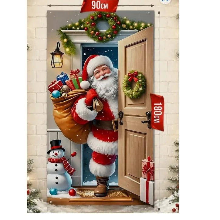 🔥 Santa Christmas Door Cover with Elastic Edges | Reusable Holiday Decor