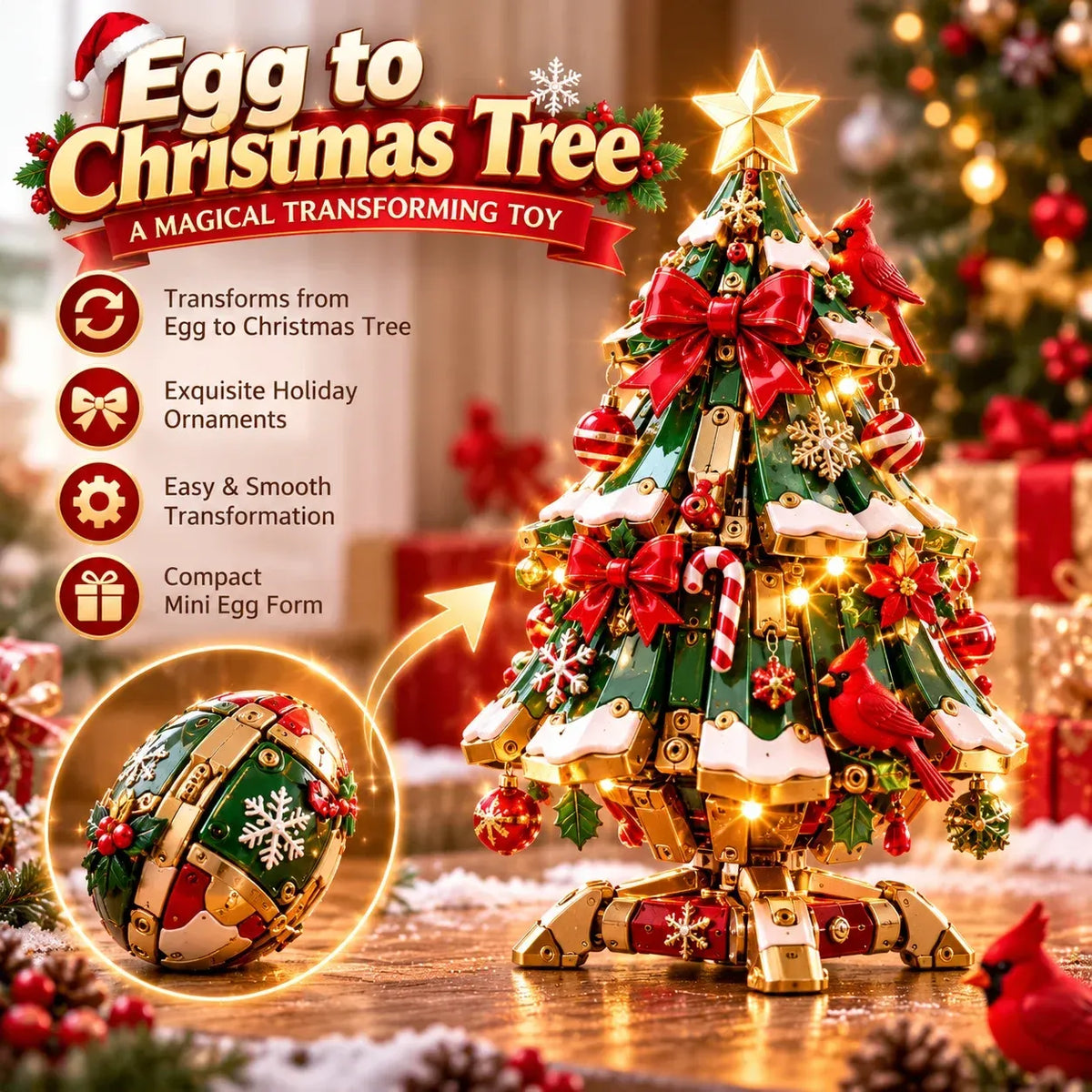 🔥 LAST DAY 49% OFF 🔥 Egg-to-Christmas TreeTM Magical Transforming Toy – Cardinal Christmas Tree Holiday Gift 🎄🎁✨