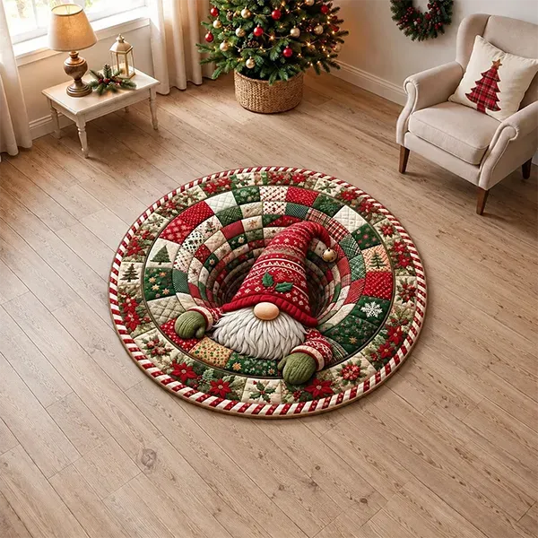 🎄 Christmas Gnome Optical Illusion Round Rug | Fun Festive Home Decor Must‐Have⭐🏠🎁