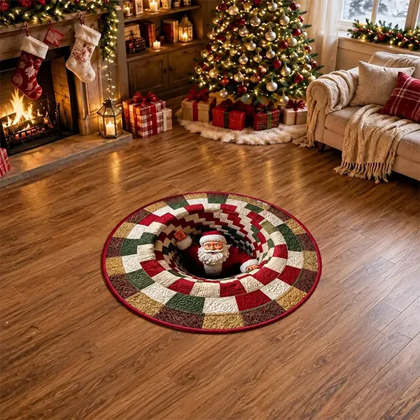 🎄 Christmas Gnome Optical Illusion Round Rug | Fun Festive Home Decor Must‐Have⭐🏠🎁