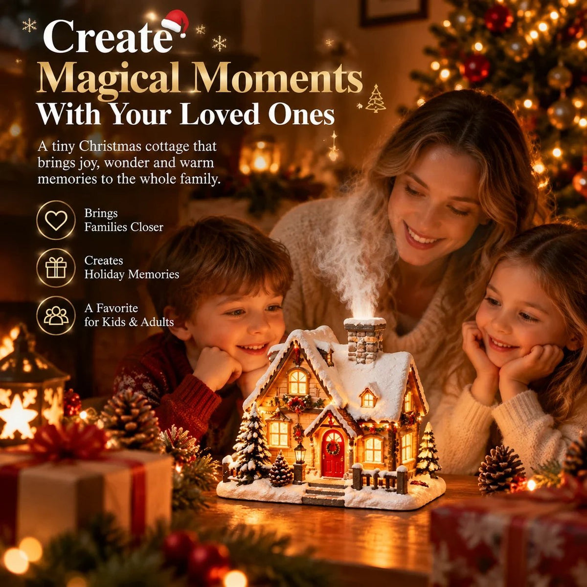 ❄️🎄 Christmas Cottage Humidifier – Glowing Snow Village with Soft Mist & Warm Lights ✨🎁