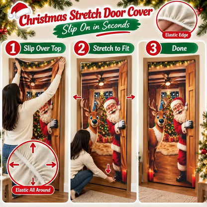 🔥 Santa Christmas Door Cover with Elastic Edges | Reusable Holiday Decor