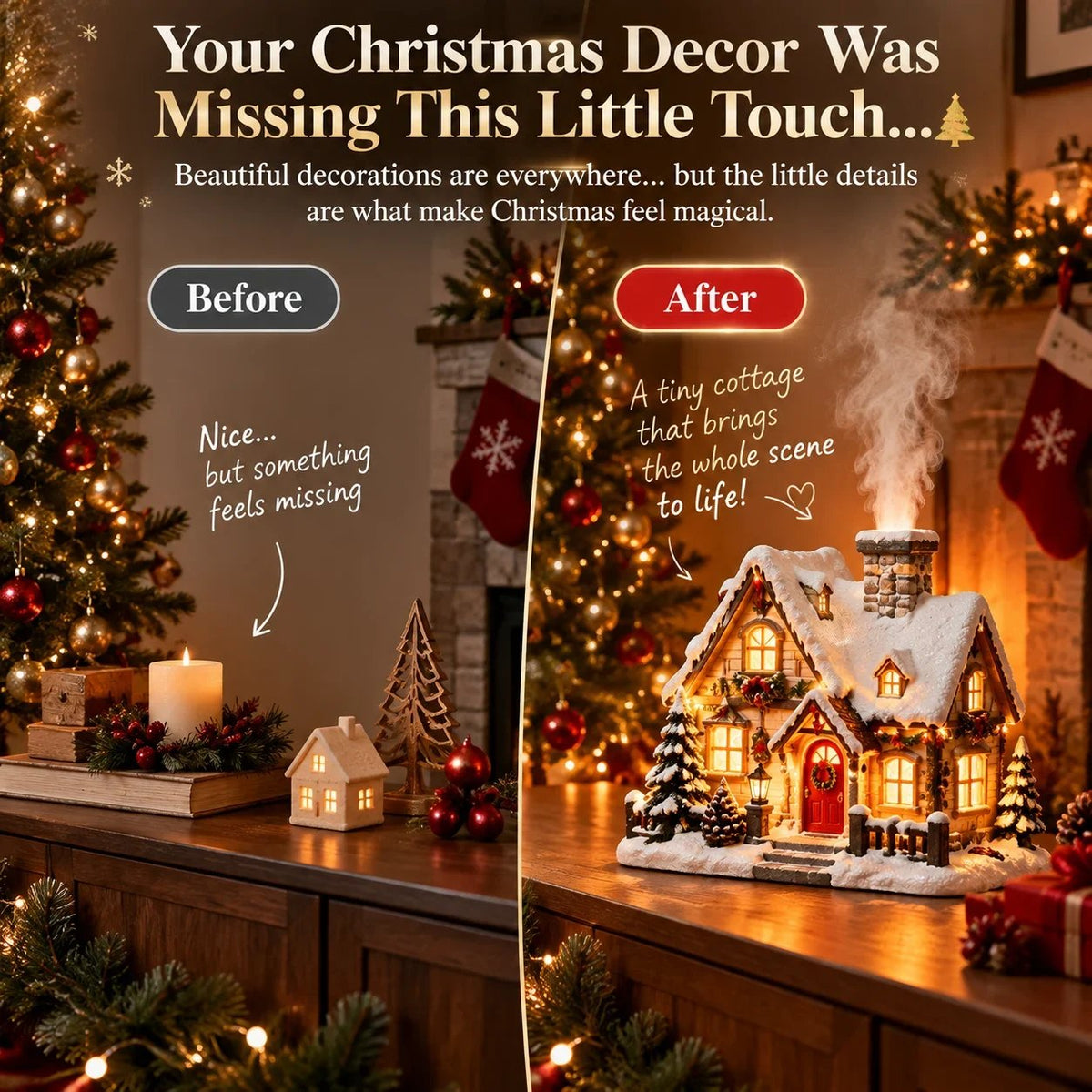❄️🎄 Christmas Cottage Humidifier – Glowing Snow Village with Soft Mist & Warm Lights ✨🎁