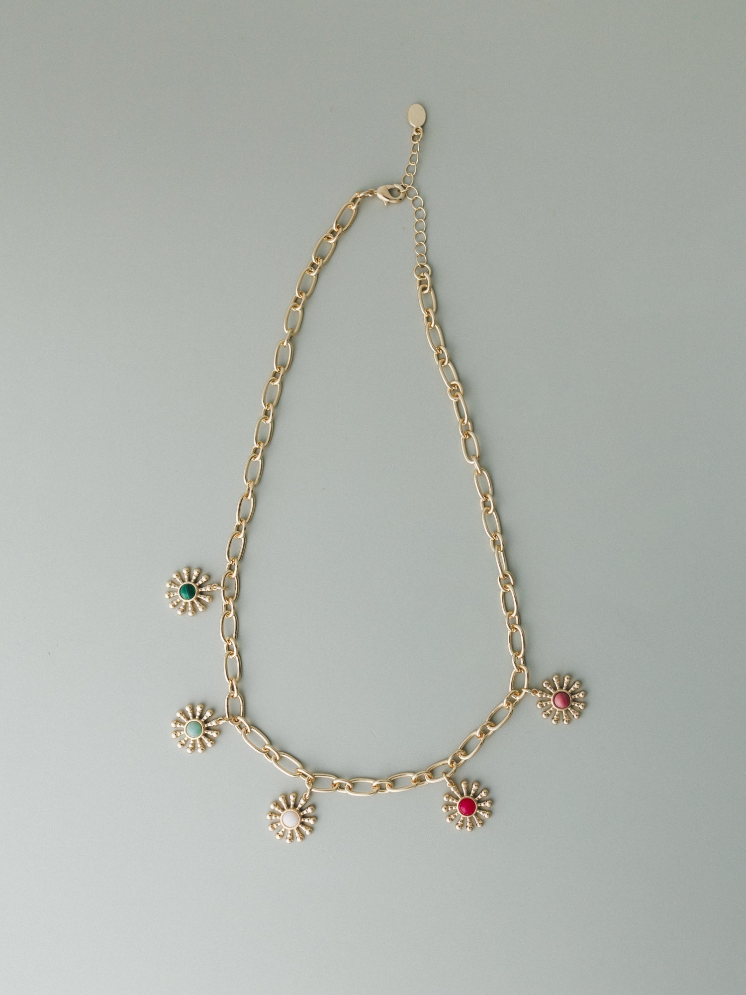 Flower Gem Charm Necklace - Multi