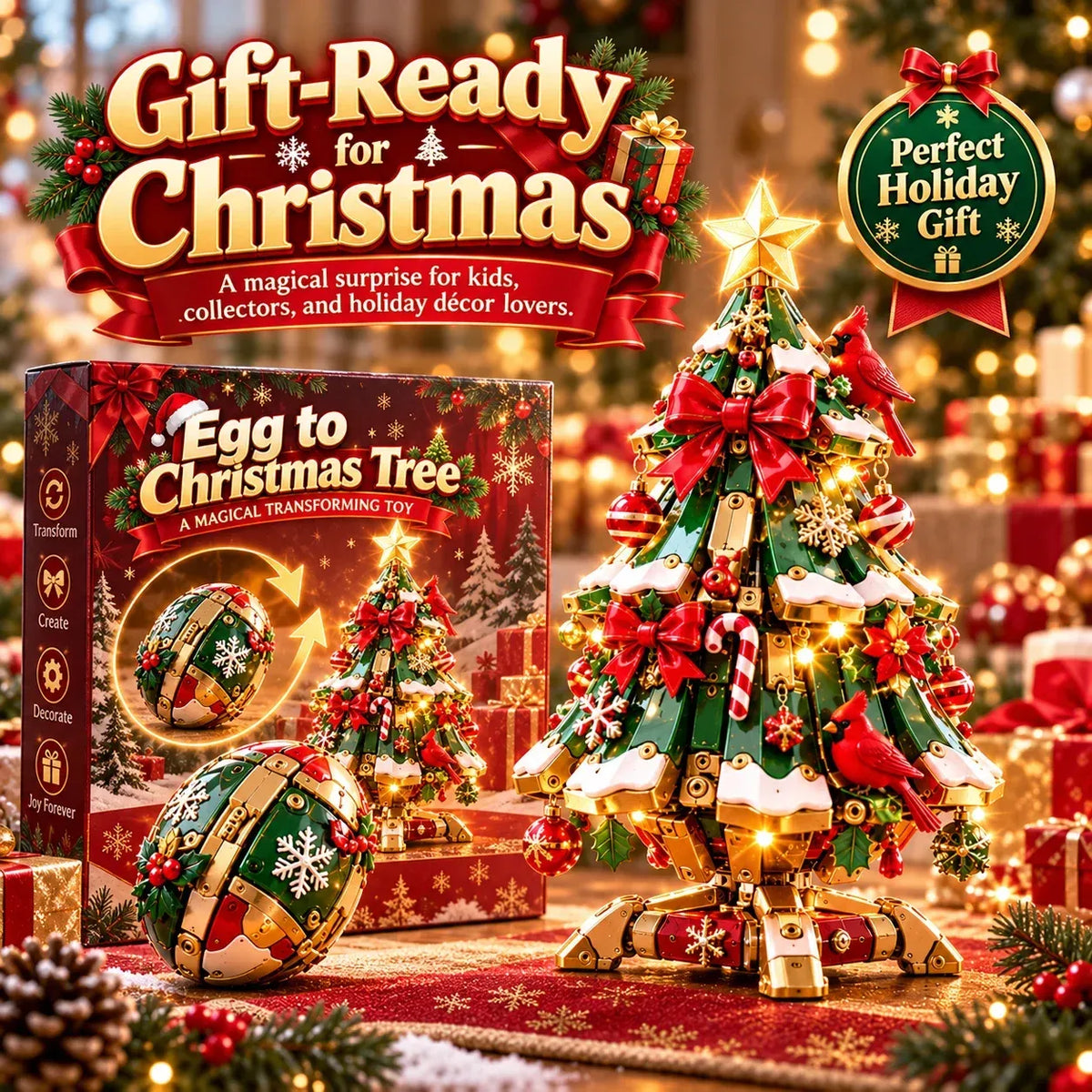 🔥 LAST DAY 49% OFF 🔥 Egg-to-Christmas TreeTM Magical Transforming Toy – Cardinal Christmas Tree Holiday Gift 🎄🎁✨