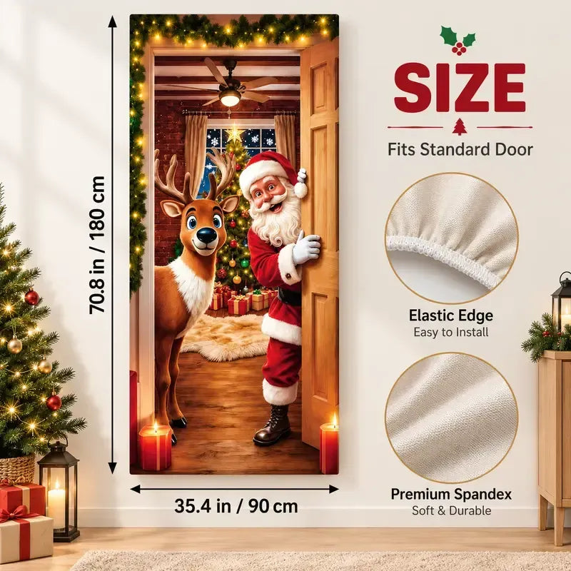 🔥 Santa Christmas Door Cover with Elastic Edges | Reusable Holiday Decor