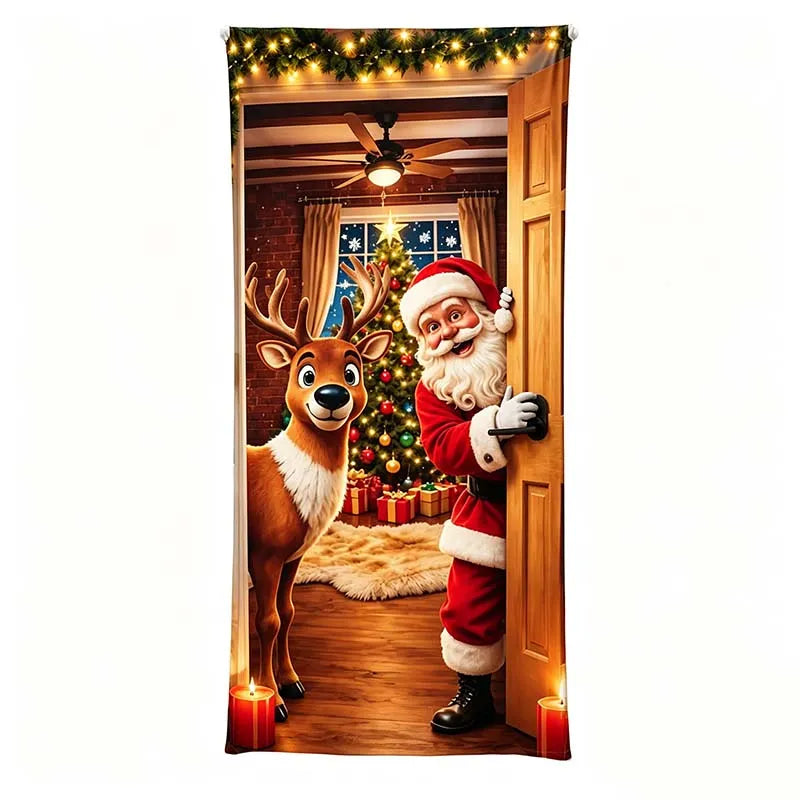 🔥 Santa Christmas Door Cover with Elastic Edges | Reusable Holiday Decor
