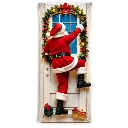 🔥 Santa Christmas Door Cover with Elastic Edges | Reusable Holiday Decor