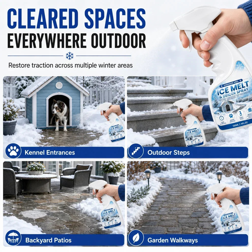 Outdoor De-Icing & Snow Melting Spray – pet-safe, dissolves frost on contact. Clear steps, walkways & patios fast! 🛡️✅