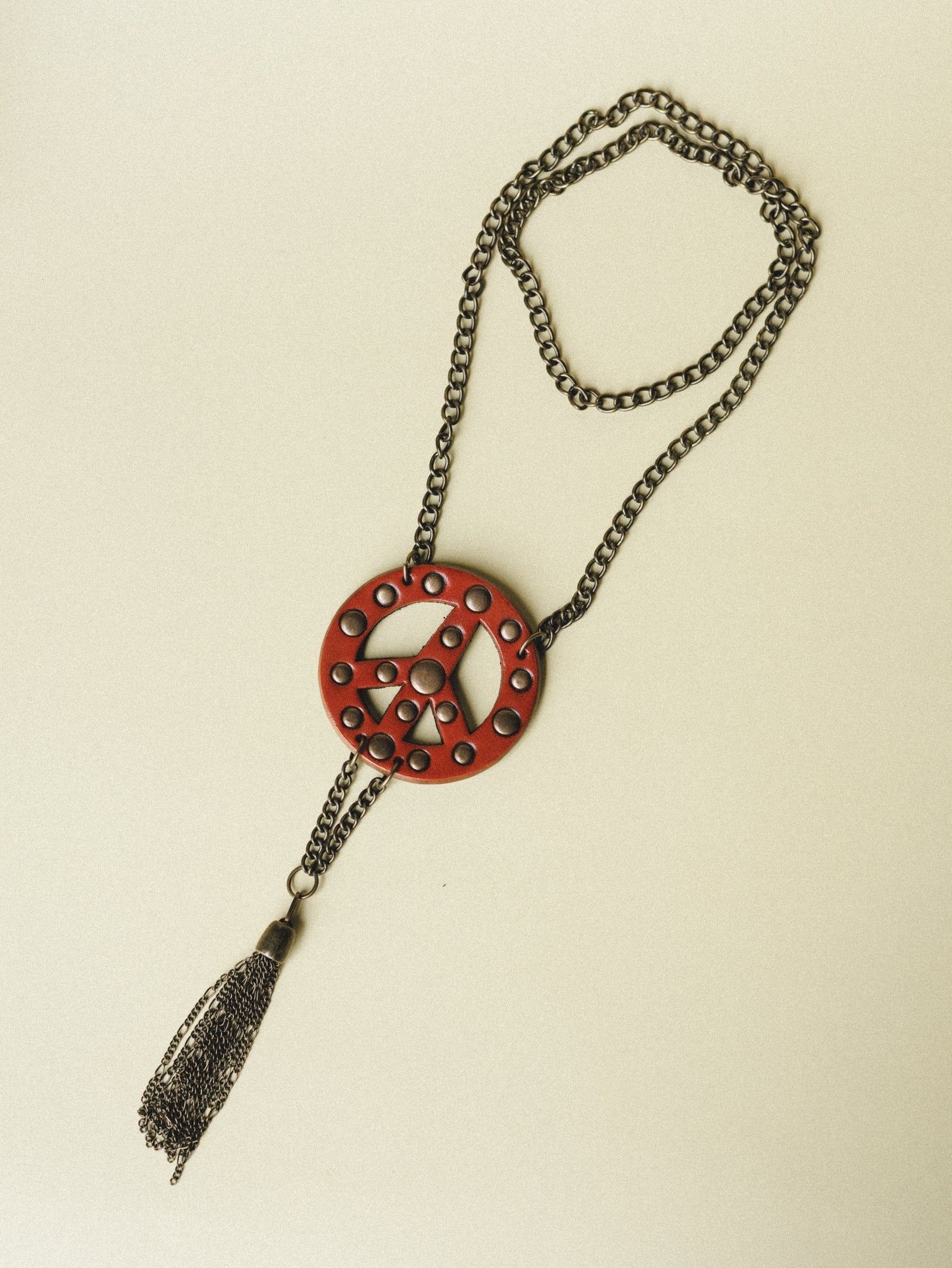 Peace and Love Leather Studded Necklace