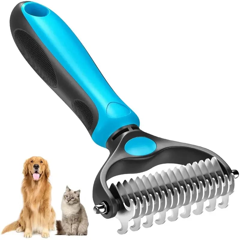 🐾Double-Sided Pet Grooming Brush – Hurtless Shedding & Dematting Undercoat Rake for Dogs and Cats