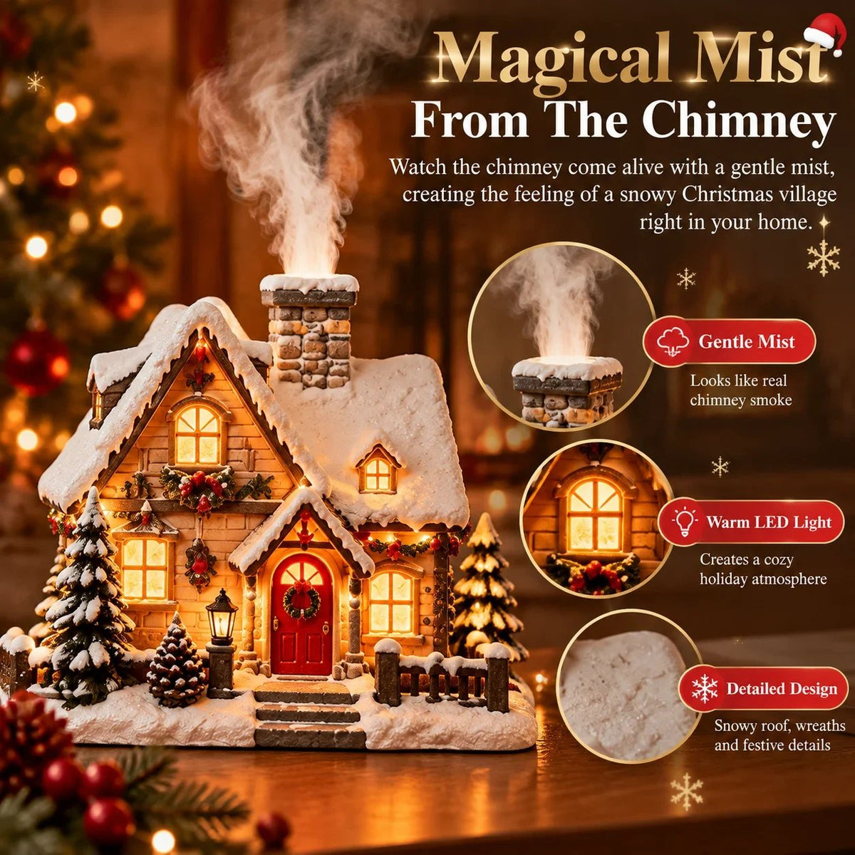 ❄️🎄 Christmas Cottage Humidifier – Glowing Snow Village with Soft Mist & Warm Lights ✨🎁