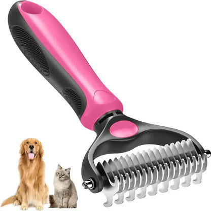🐾Double-Sided Pet Grooming Brush – Hurtless Shedding & Dematting Undercoat Rake for Dogs and Cats