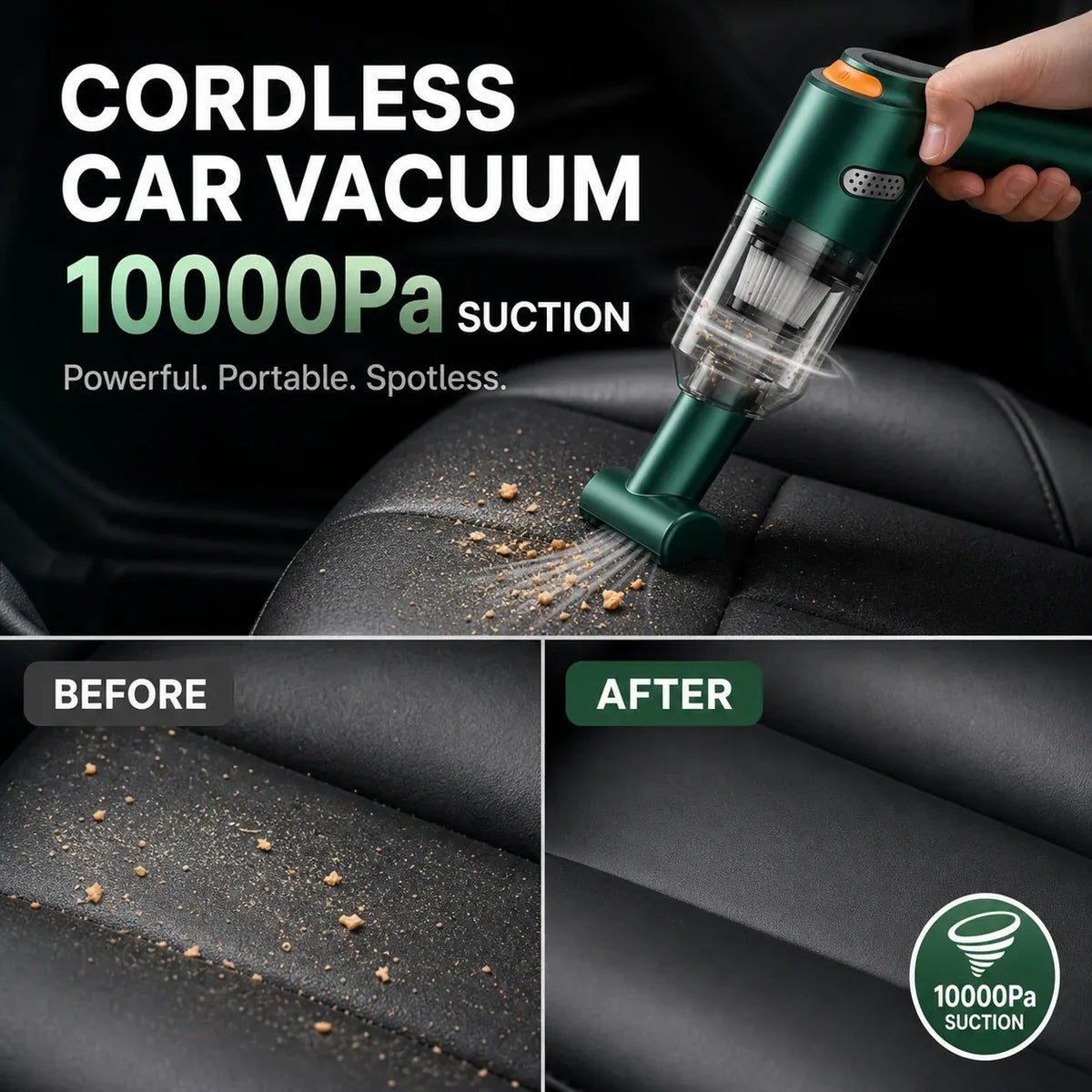 10000Pa Cordless Handheld Vacuum – Washable Filter & Multi-Nozzle Kit
