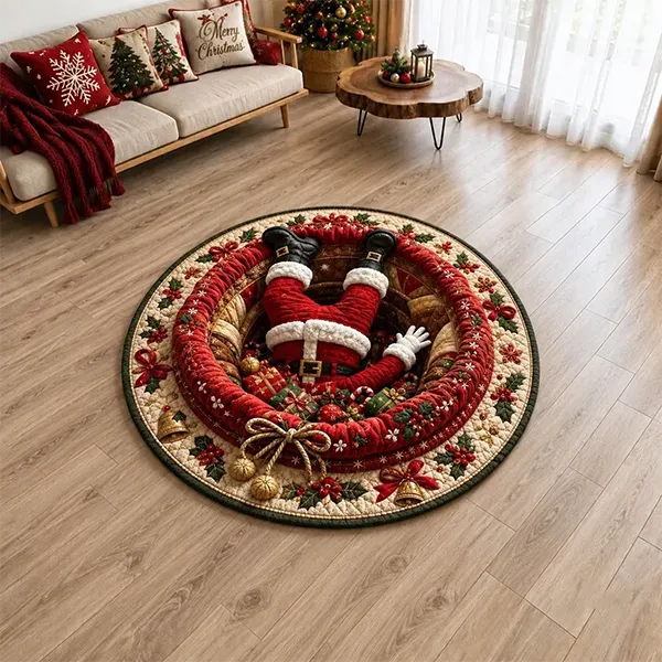 🎄 Christmas Gnome Optical Illusion Round Rug | Fun Festive Home Decor Must‐Have⭐🏠🎁