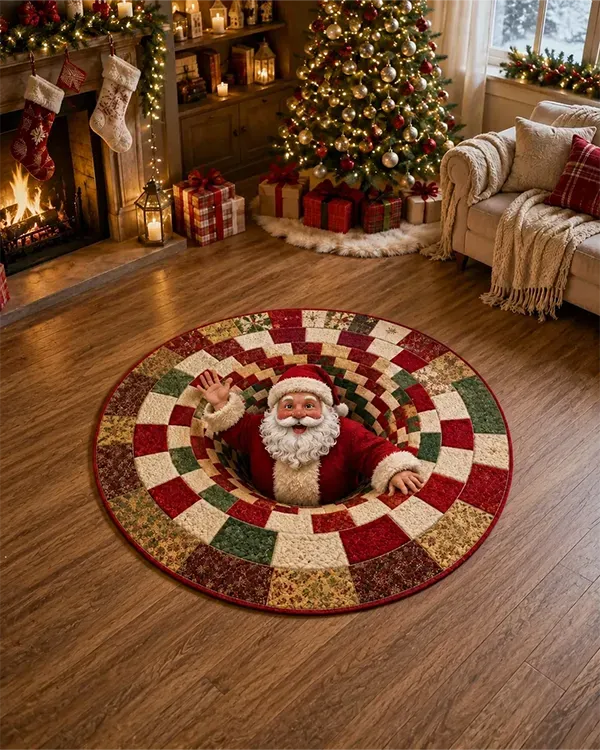 🎄 Christmas Gnome Optical Illusion Round Rug | Fun Festive Home Decor Must‐Have⭐🏠🎁