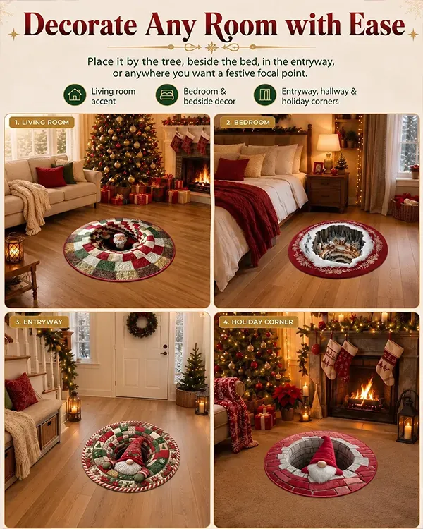 🎄 Christmas Gnome Optical Illusion Round Rug | Fun Festive Home Decor Must‐Have⭐🏠🎁