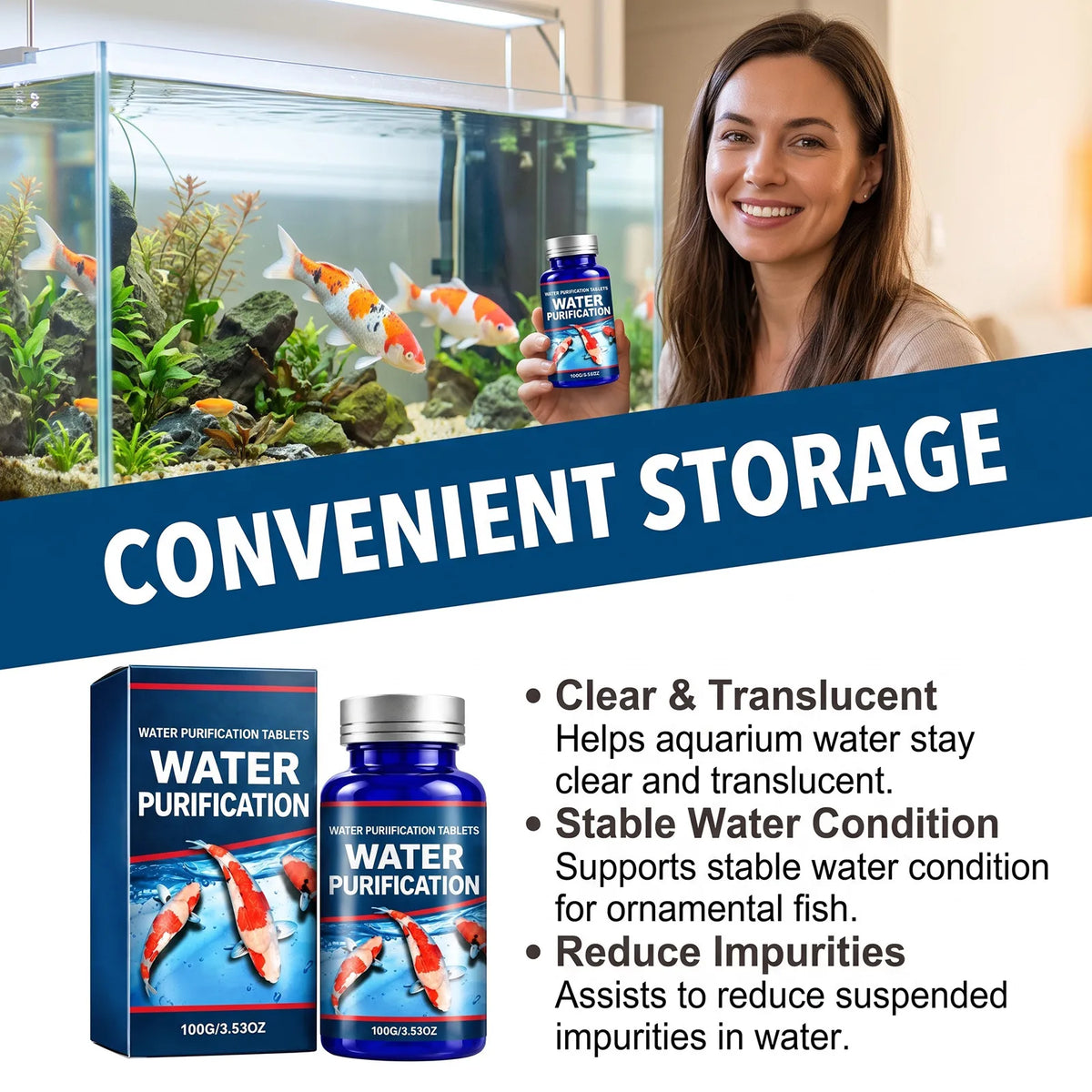 💧Aquarium Water Purifying Tablets ✨Fish Tank Water Cleaner Tablets for Turbid Water & Impurity Removal